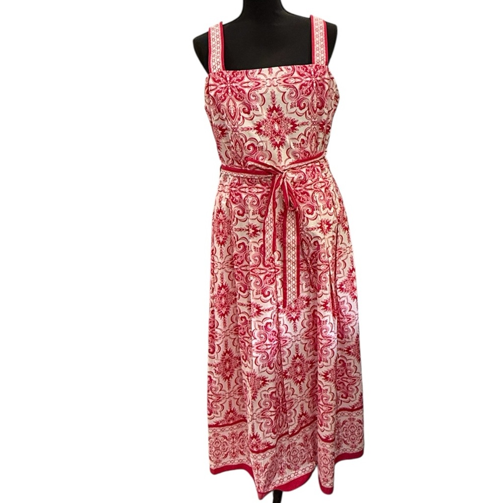 Talbots Red and White Floral Midi Dress